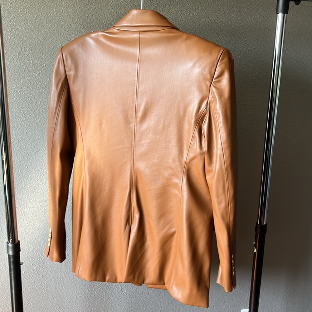 Zara TAN LEATHER Blazer - Picture 5 of 12